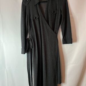 LOFT Dark Gray Wrap Midi Dress